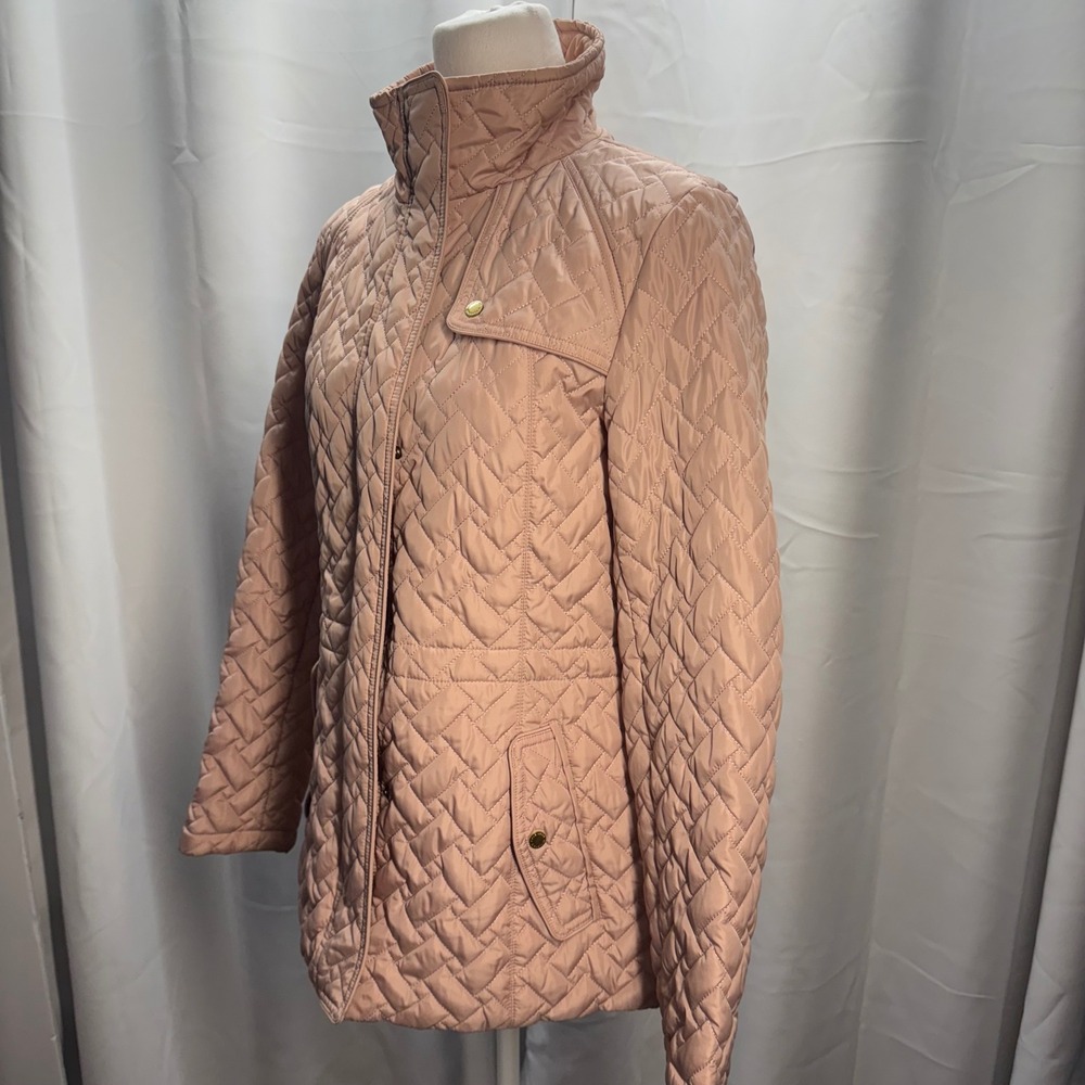 Cole Haan Signature Quilted Jacket Dusky Pink Front Zip Gold Accents Winter Coat - Picture 7 of 14